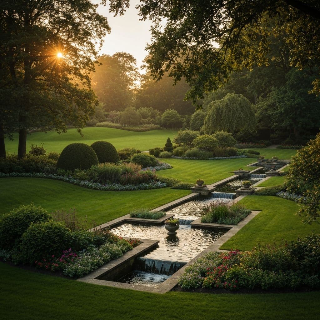 Gepflegter Garten im Hintergrund